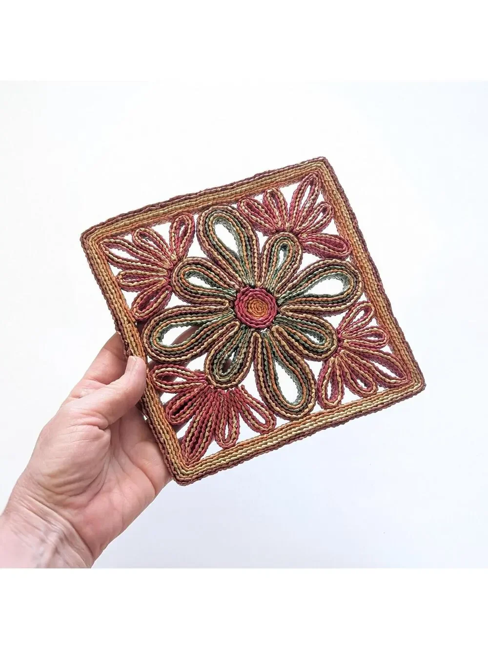 Colorful Vintage Woven Straw & Raffia Trivets